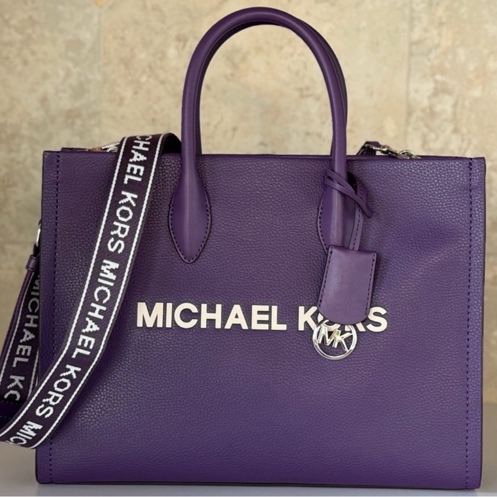 Michael Kors Purple Leather Satchel with Logo Strap